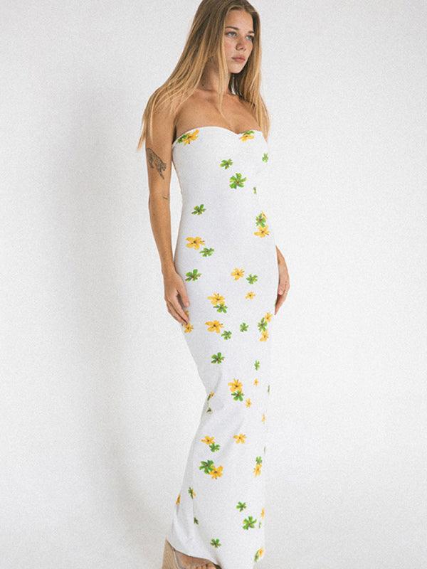 Maxi Jurk met Strapless Ontwerp en Bloemenprint - Group13 - Jurkjes.co