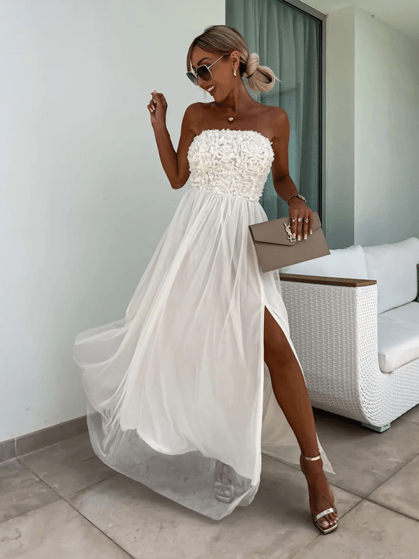 Maxi Jurk met Strapless Ontwerp en Hoge Split - Group3 - Jurkjes.co