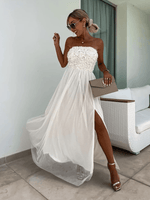 Maxi Jurk met Strapless Ontwerp en Hoge Split - Group3 - Jurkjes.co