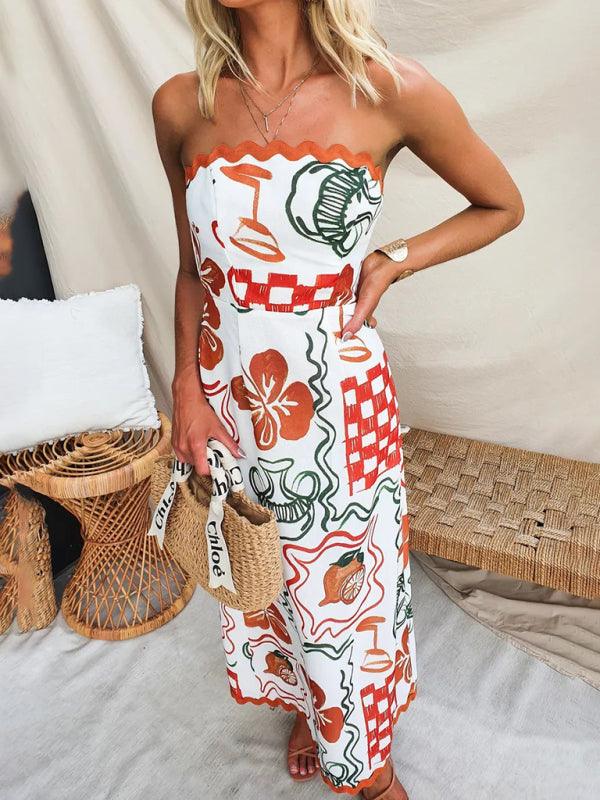 Maxi Jurk met Strapless Ontwerp en Tropische Print - Group11 - Jurkjes.co