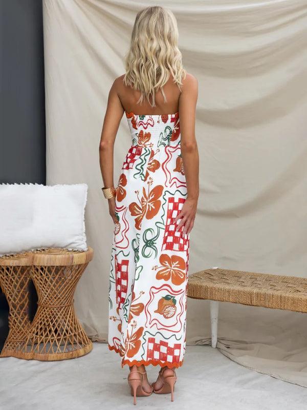 Maxi Jurk met Strapless Ontwerp en Tropische Print - Group11 - Jurkjes.co