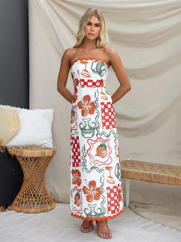 Maxi Jurk met Strapless Ontwerp en Tropische Print - Group11 - Jurkjes.co