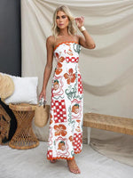 Maxi Jurk met Strapless Ontwerp en Tropische Print - Group11 - Jurkjes.co