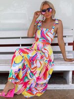 Maxi Jurk met Strikbandjes en Abstracte Print - Maxi Dresses - Jurkjes.co