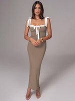 Maxi Jurk met Strikbandjes en Effen Design - Midi Dresses - Jurkjes.co