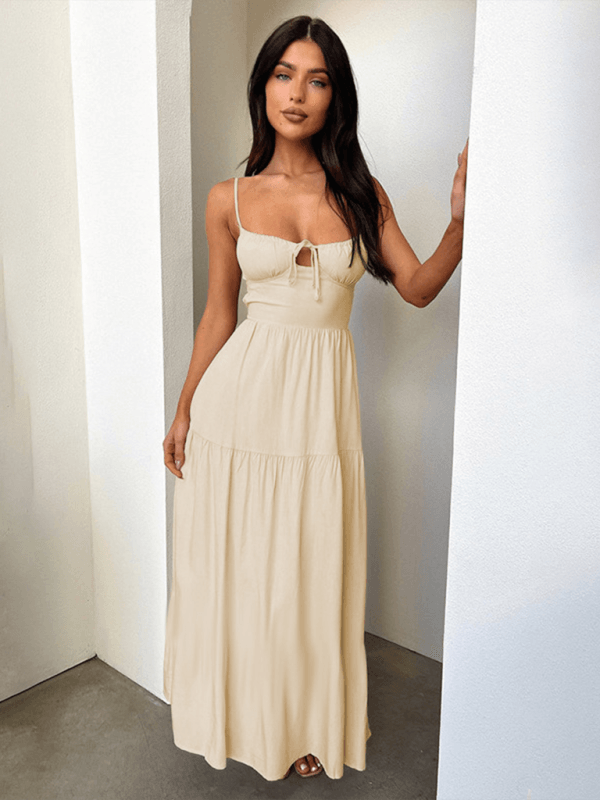 Maxi Jurk met Strikdetail en Effen Kleur - Maxi Dresses - Jurkjes.co