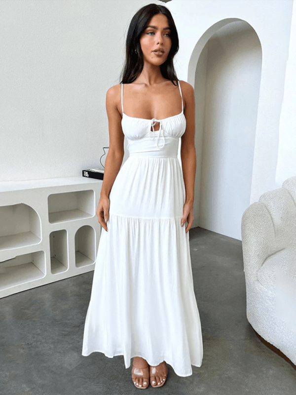 Maxi Jurk met Strikdetail en Effen Kleur - Maxi Dresses - Jurkjes.co