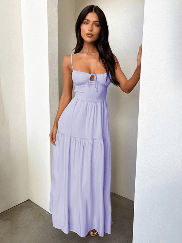 Maxi Jurk met Strikdetail en Effen Kleur - Maxi Dresses - Jurkjes.co