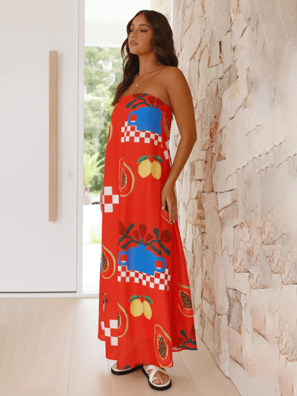Maxi Jurk met Tropische Print en Strapless Design - Maxi Dresses - Jurkjes.co