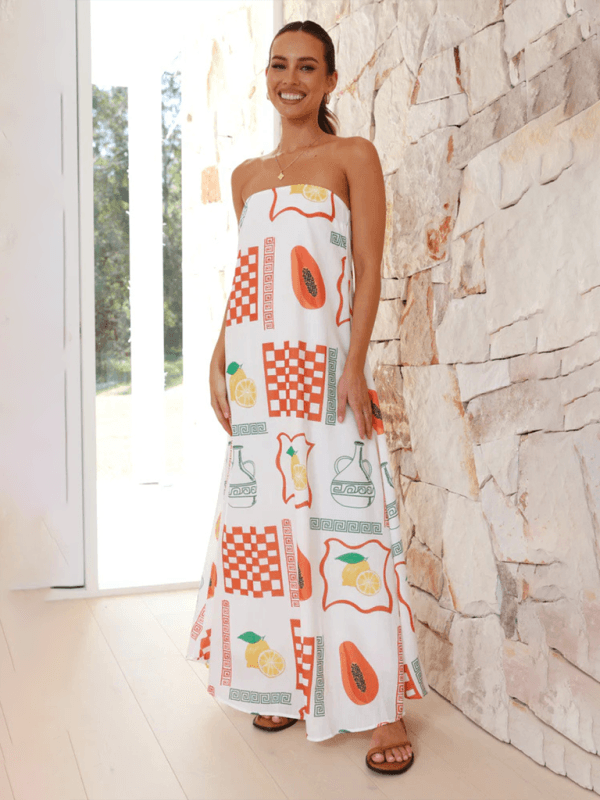 Maxi Jurk met Tropische Print en Strapless Design - Maxi Dresses - Jurkjes.co