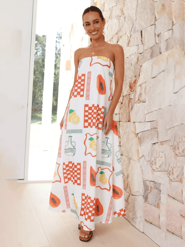 Maxi Jurk met Tropische Print en Strapless Design - Maxi Dresses - Jurkjes.co