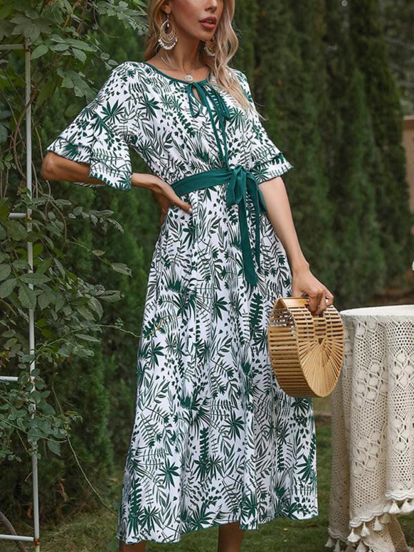 Maxi Jurk met Tropische Print en Strik - Group3 - Jurkjes.co