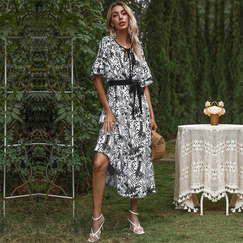 Maxi Jurk met Tropische Print en Strik - Group3 - Jurkjes.co