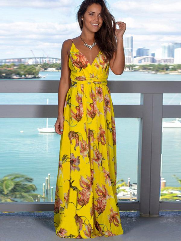Maxi Jurk met Tropische Print en V-hals - Maxi Dresses - Jurkjes.co
