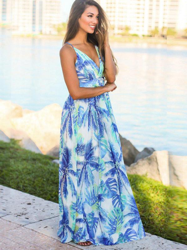 Maxi Jurk met Tropische Print en V-hals - Maxi Dresses - Jurkjes.co