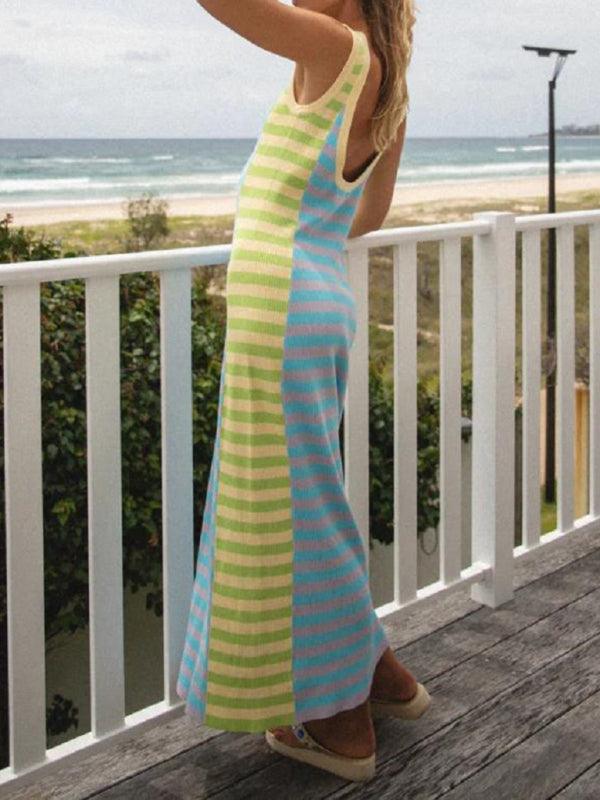 Maxi Jurk met U-hals en Gestreept Design - Group14 - Jurkjes.co
