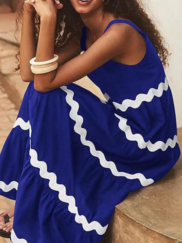 Maxi Jurk met U-hals en Golfstreep - Maxi Dresses - Jurkjes.co