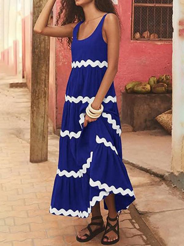 Maxi Jurk met U-hals en Golfstreep - Maxi Dresses - Jurkjes.co