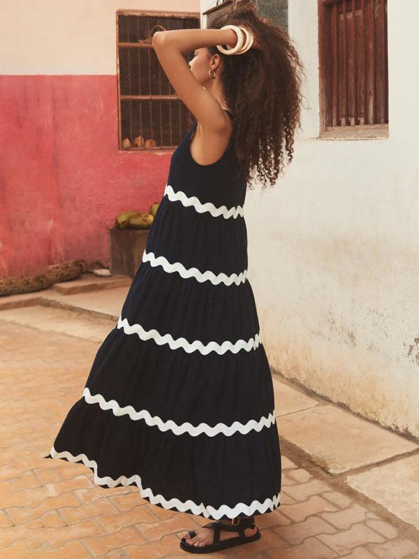 Maxi Jurk met U-hals en Golfstreep - Maxi Dresses - Jurkjes.co