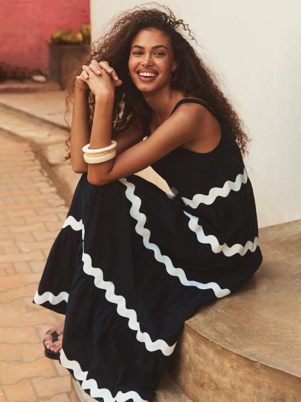 Maxi Jurk met U-hals en Golfstreep - Maxi Dresses - Jurkjes.co