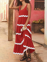 Maxi Jurk met U-hals en Golfstreep - Maxi Dresses - Jurkjes.co