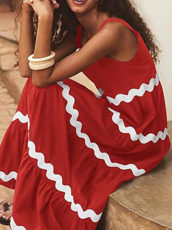 Maxi Jurk met U-hals en Golfstreep - Maxi Dresses - Jurkjes.co