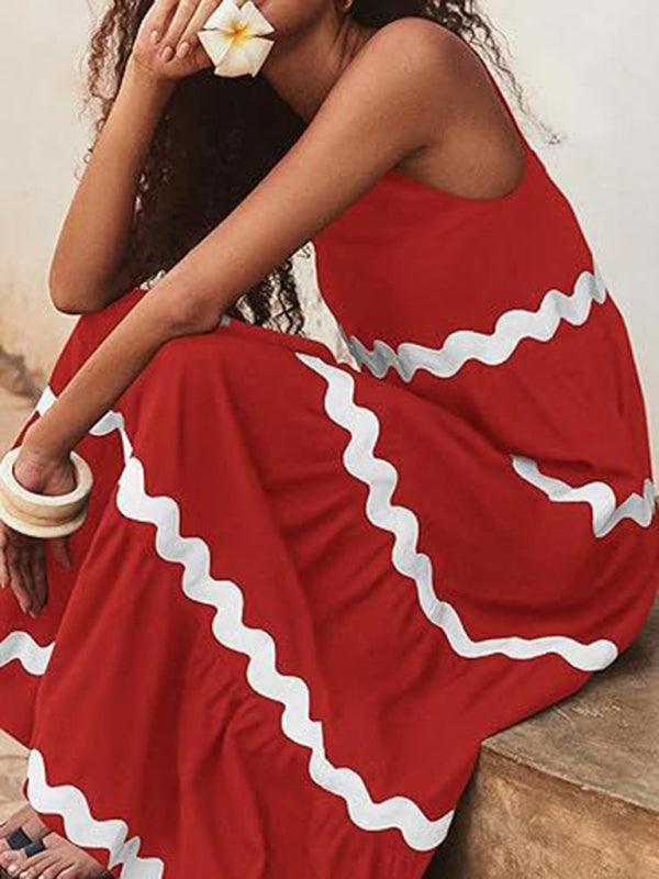 Maxi Jurk met U-hals en Golfstreep - Maxi Dresses - Jurkjes.co