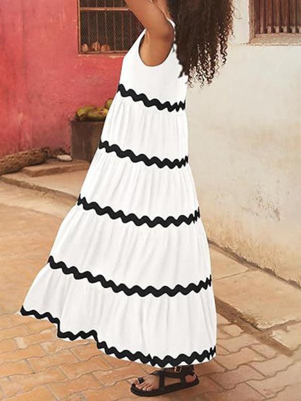 Maxi Jurk met U-hals en Golfstreep - Maxi Dresses - Jurkjes.co