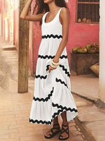 Maxi Jurk met U-hals en Golfstreep - Maxi Dresses - Jurkjes.co