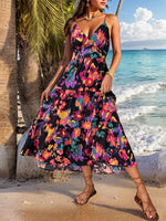 Maxi Jurk met V-hals en Abstracte Print - Midi Dresses - Jurkjes.co