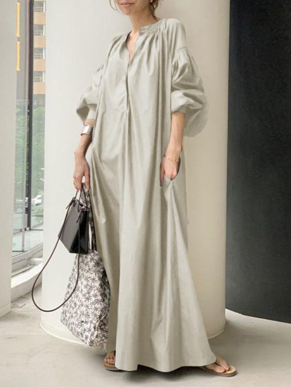 Maxi Jurk met V-hals en Ballonmouwen - Maxi Dresses - Jurkjes.co