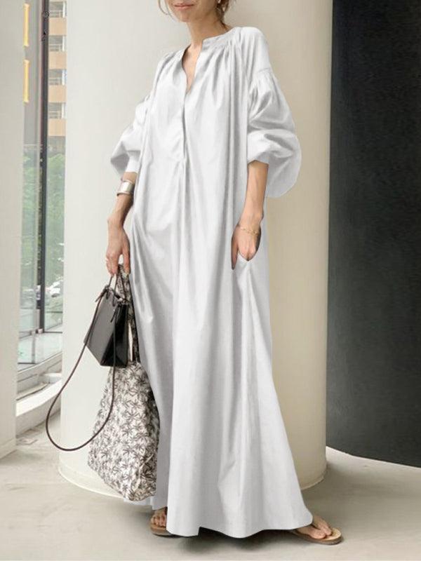 Maxi Jurk met V-hals en Ballonmouwen - Maxi Dresses - Jurkjes.co