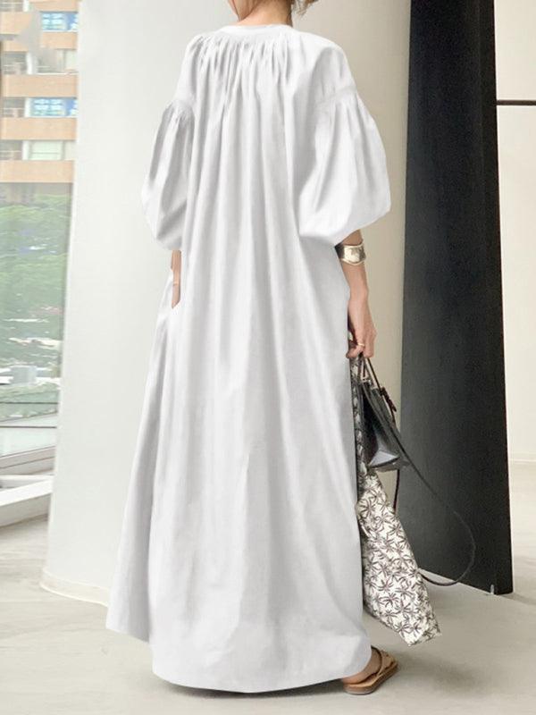 Maxi Jurk met V-hals en Ballonmouwen - Maxi Dresses - Jurkjes.co