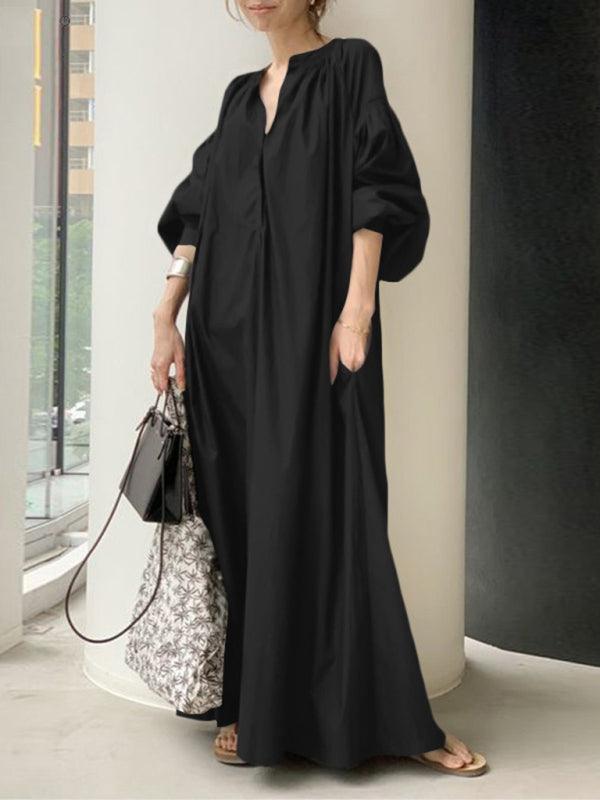 Maxi Jurk met V-hals en Ballonmouwen - Maxi Dresses - Jurkjes.co