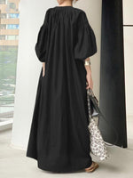 Maxi Jurk met V-hals en Ballonmouwen - Maxi Dresses - Jurkjes.co