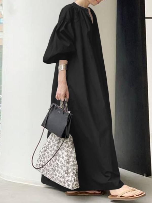 Maxi Jurk met V-hals en Ballonmouwen - Maxi Dresses - Jurkjes.co