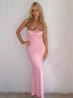 Maxi Jurk met V-hals en Bloemenaccenten - Maxi Dresses - Jurkjes.co