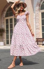 Maxi Jurk met V-hals en Bloemenprint - Group3 - Jurkjes.co