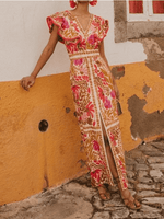 Maxi Jurk met V-hals en Bloemenprint - Group5 - Jurkjes.co