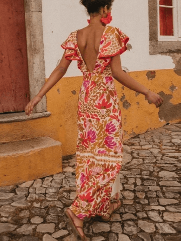 Maxi Jurk met V-hals en Bloemenprint - Group5 - Jurkjes.co