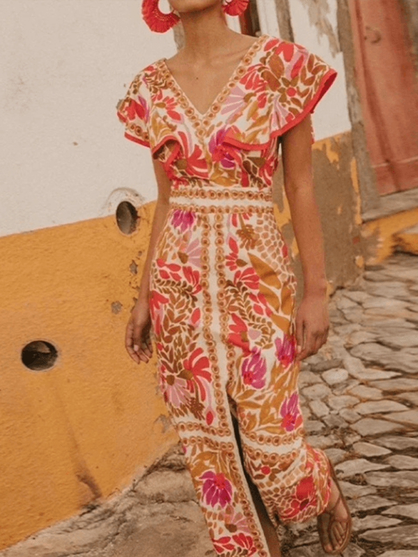 Maxi Jurk met V-hals en Bloemenprint - Group5 - Jurkjes.co