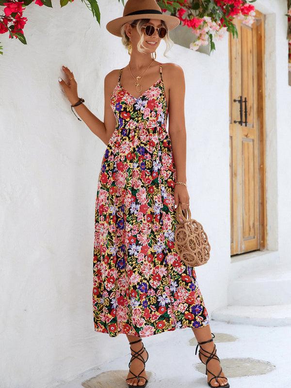 Maxi Jurk met V-hals en Bloemenprint - Maxi Dress - Jurkjes.co