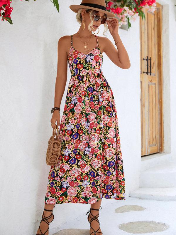 Maxi Jurk met V-hals en Bloemenprint - Maxi Dress - Jurkjes.co