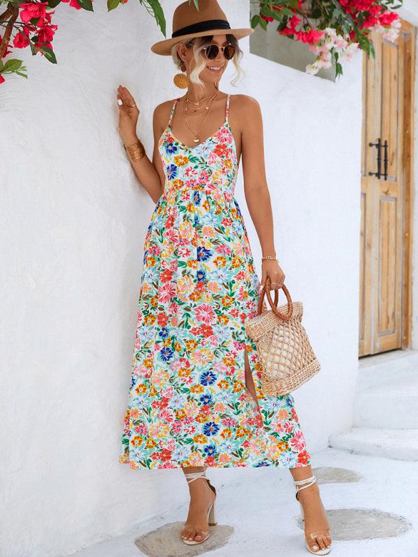 Maxi Jurk met V-hals en Bloemenprint - Maxi Dress - Jurkjes.co