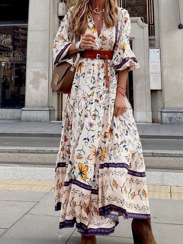 Maxi Jurk met V-hals en Bloemenprint - Maxi Dresses - Jurkjes.co