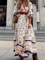 Maxi Jurk met V-hals en Bloemenprint - Maxi Dresses - Jurkjes.co