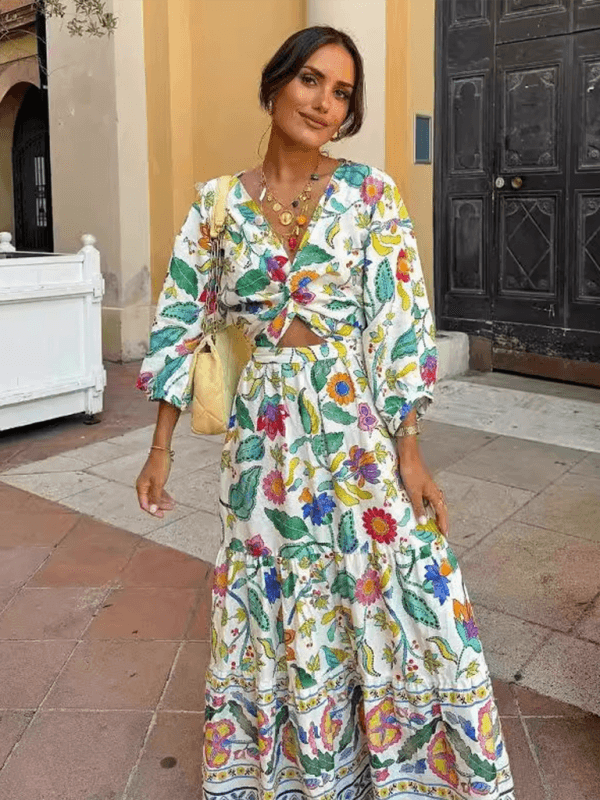 Maxi Jurk met V-hals en Bloemenprint - Maxi Dresses - Jurkjes.co