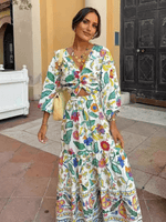 Maxi Jurk met V-hals en Bloemenprint - Maxi Dresses - Jurkjes.co