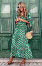 Maxi Jurk met V-hals en Bloemenprint - Maxi Dresses - Jurkjes.co