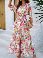 Maxi Jurk met V-hals en Bloemenprint - Maxi Dresses - Jurkjes.co